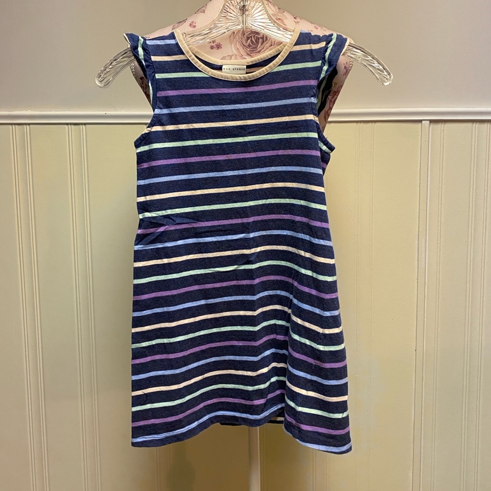 MAX STUDIO Cotton Dress Summer Dress Navy Pastel Stripes Size 6X